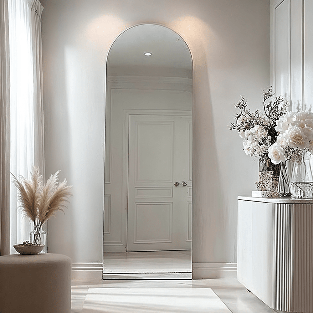 Cairns Brushed Silver Arched Floor Mirror Accessories