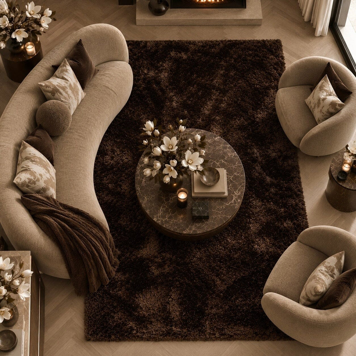 Caleb Chocolate Brown Luxury Fluffy Rug Textiles