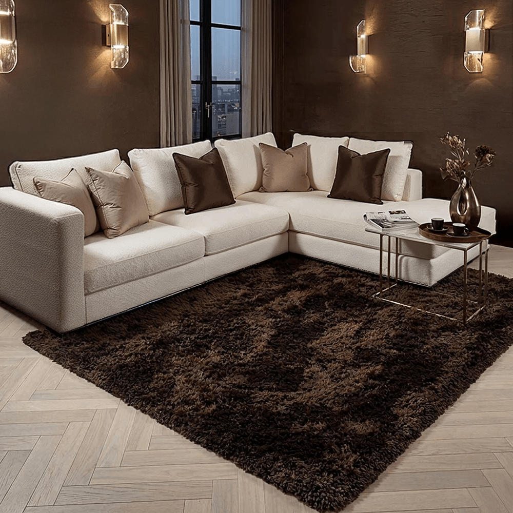 Caleb Chocolate Brown Luxury Fluffy Rug Textiles