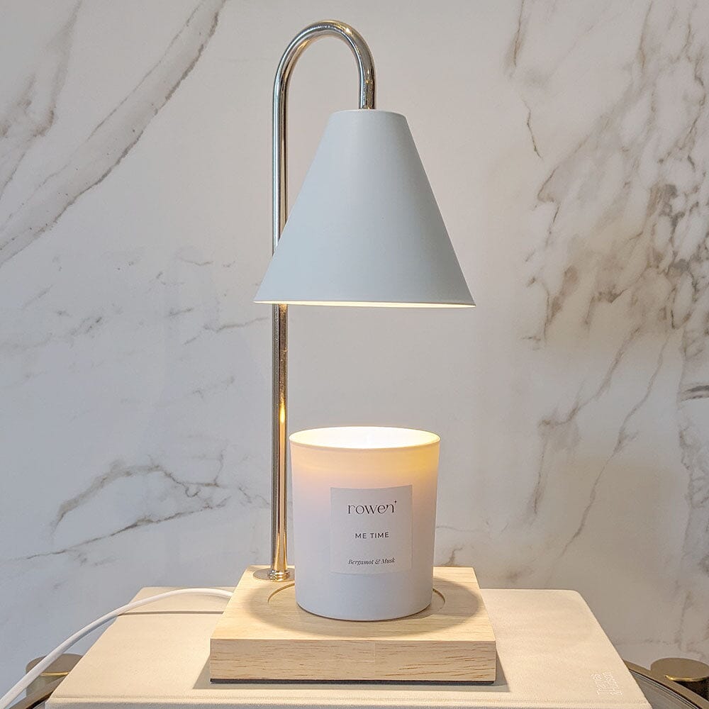 Cali White & Gold Candle Warmer on Wooden Base Fragrance