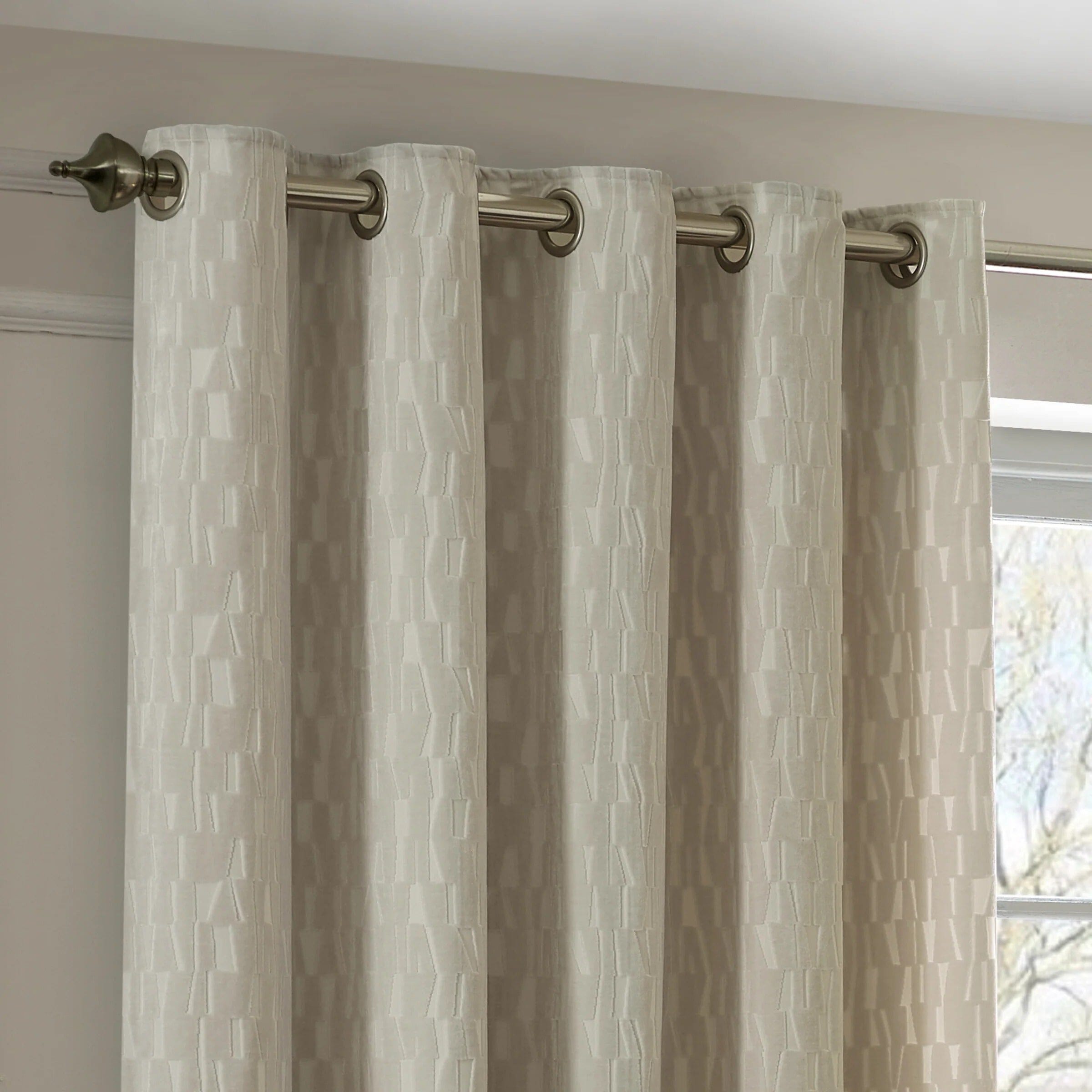 Calypso Ivory Velvet Patterned Eyelet Curtain Pair