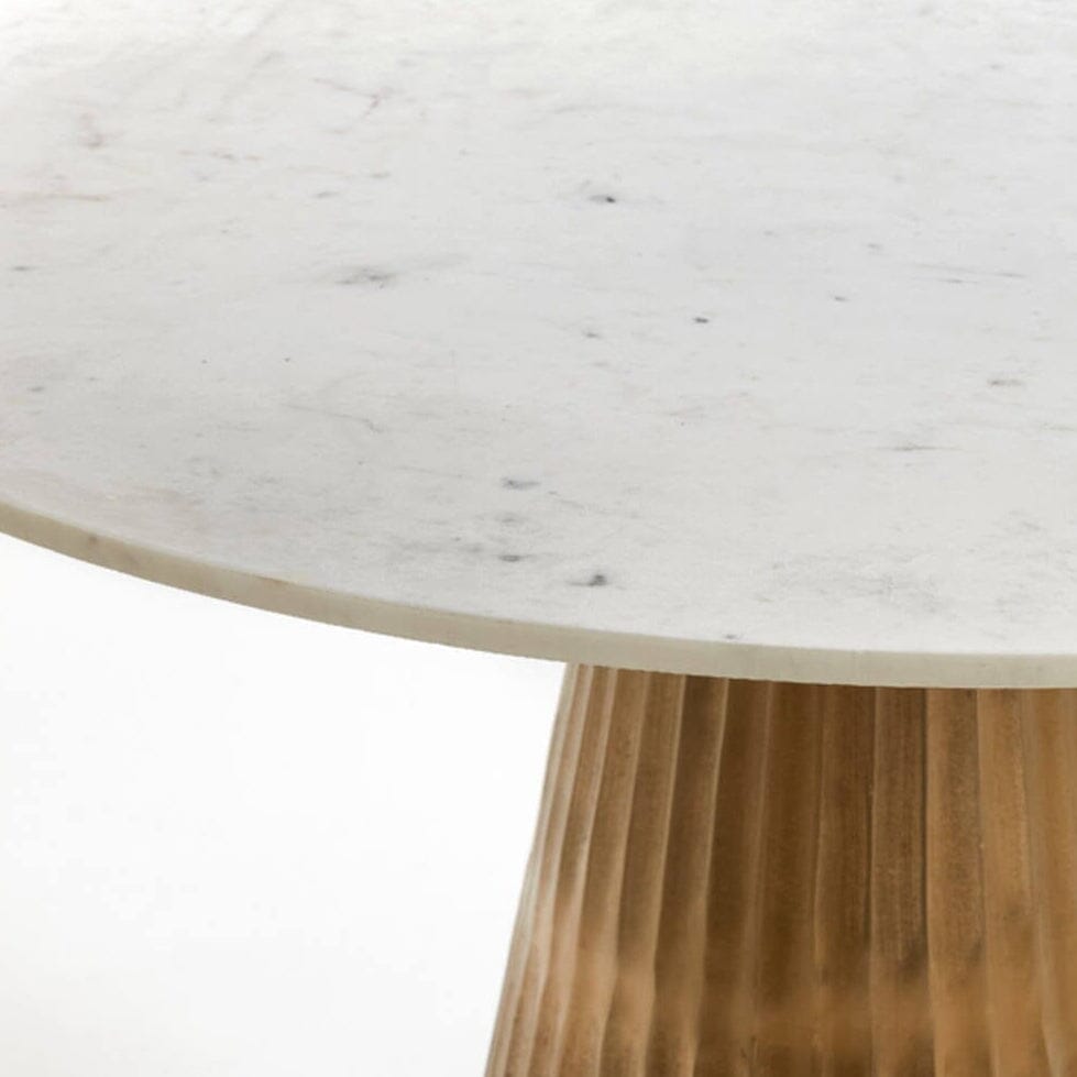 Camellia Antique Brass Ribbed Dining Table with White Marble Top Furniture