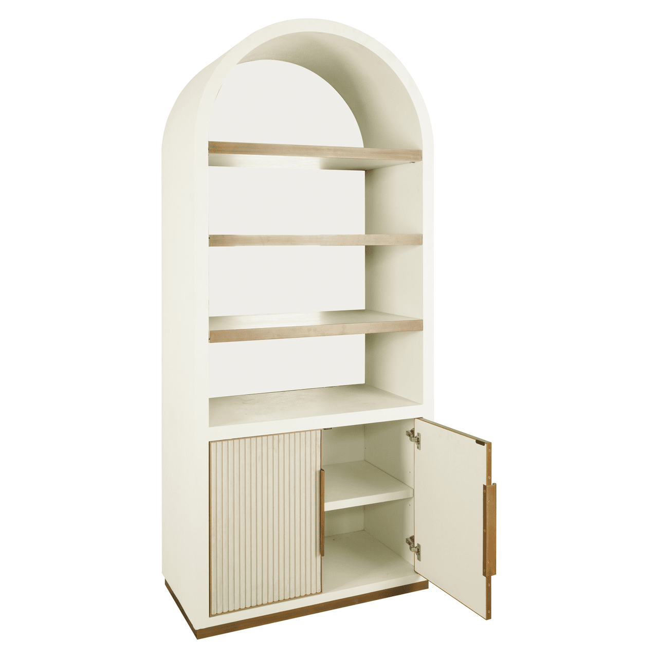 Camille Luxury Cream & Gold Ribbed Arched Shelving Unit Furniture
