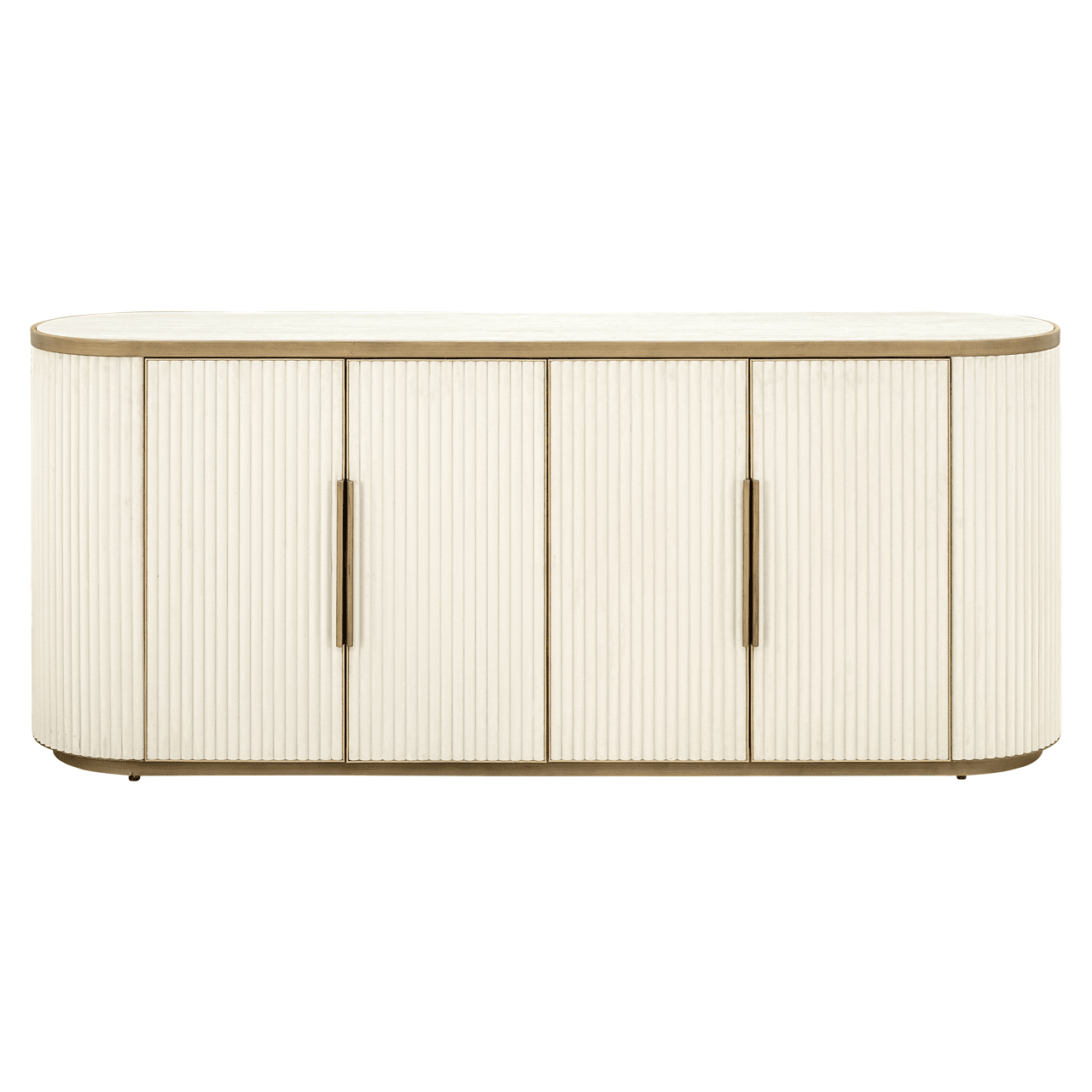 Camille Luxury Cream & Gold Ribbed Oval 4 Door Sideboard with Ceramic Marble Top Furniture