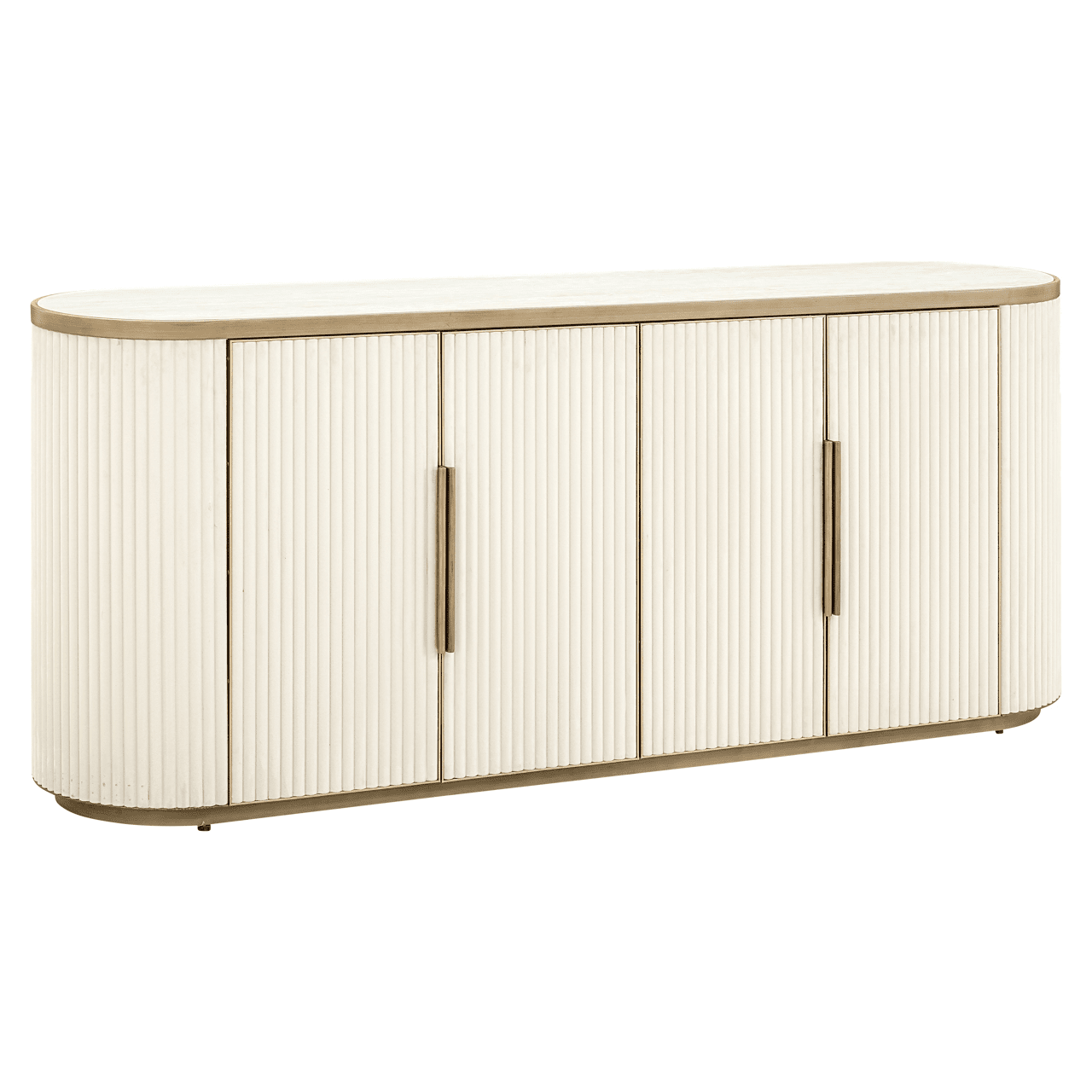Camille Luxury Cream & Gold Ribbed Oval 4 Door Sideboard with Ceramic Marble Top Furniture