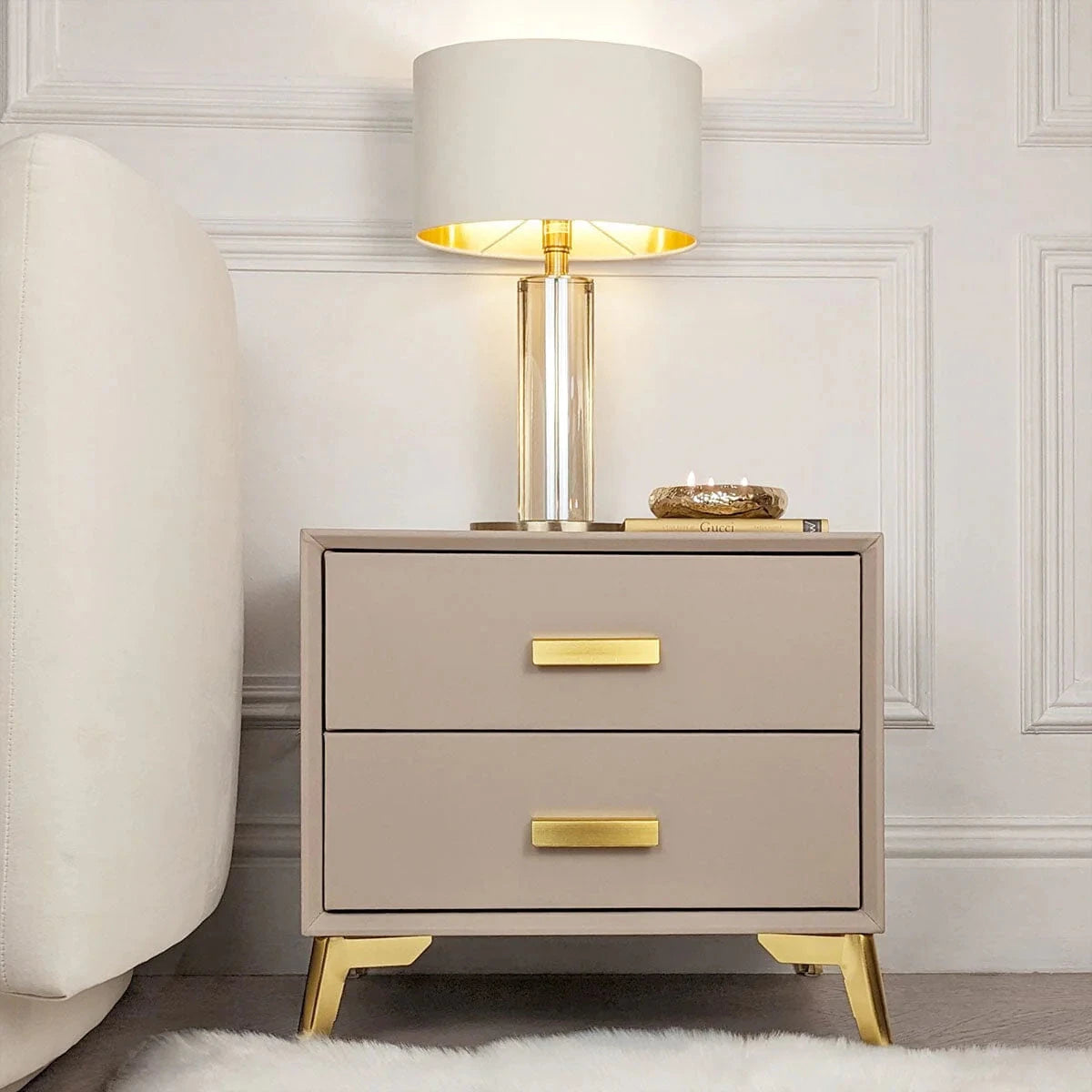 Cara Mink & Gold 2 Drawer Bedside Table Furniture