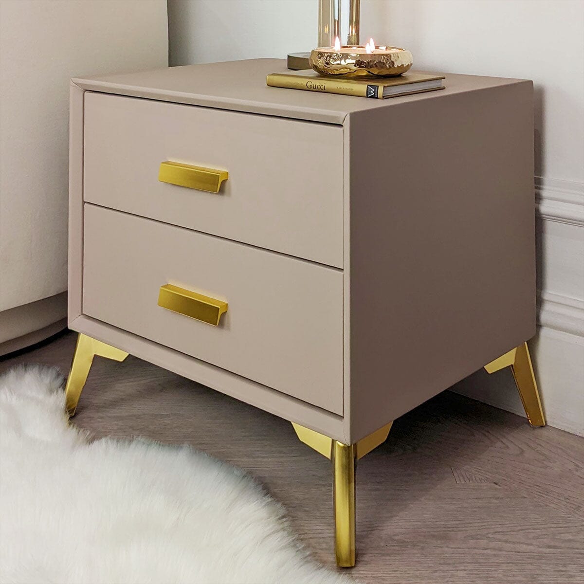 Cara Mink & Gold 2 Drawer Bedside Table Furniture