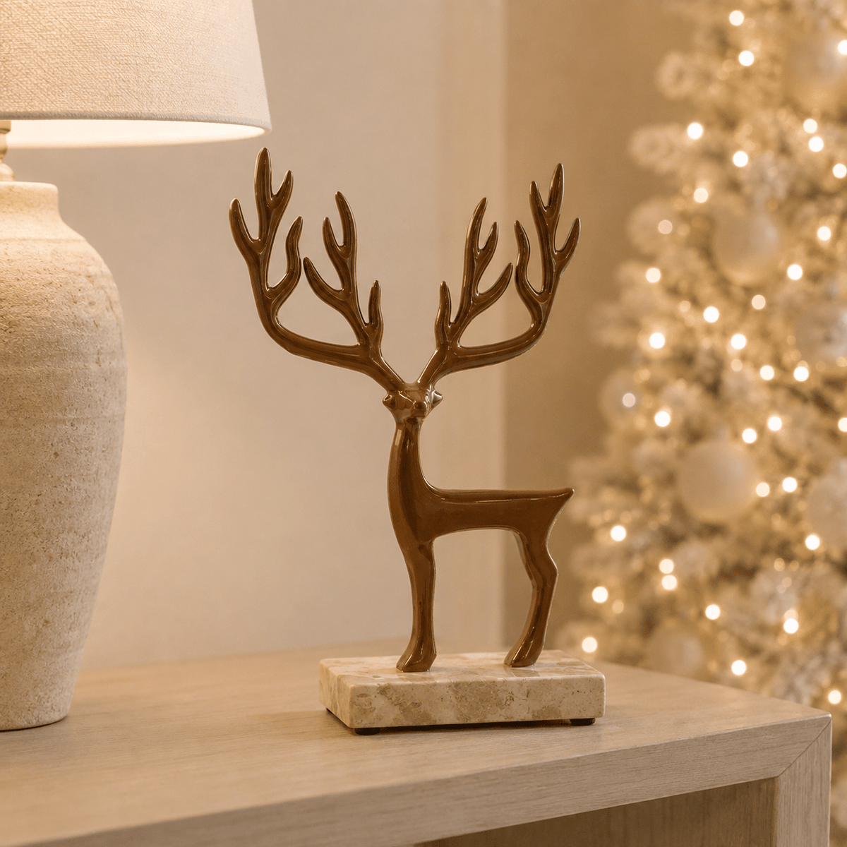 Caramel Standing Reindeer Ornament on Marble Base Accessories
