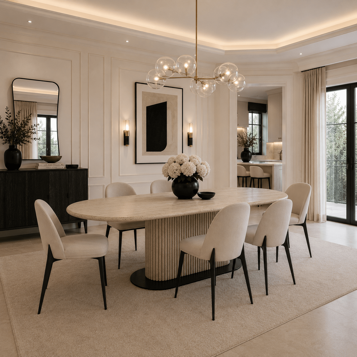 Casandra Luxury Travertine Marble Dining Table Furniture