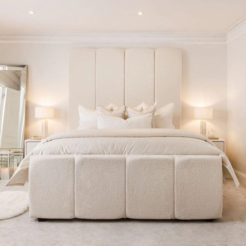 Cascade Cream Boucle Luxury Panelled Bed Made to Order Bed