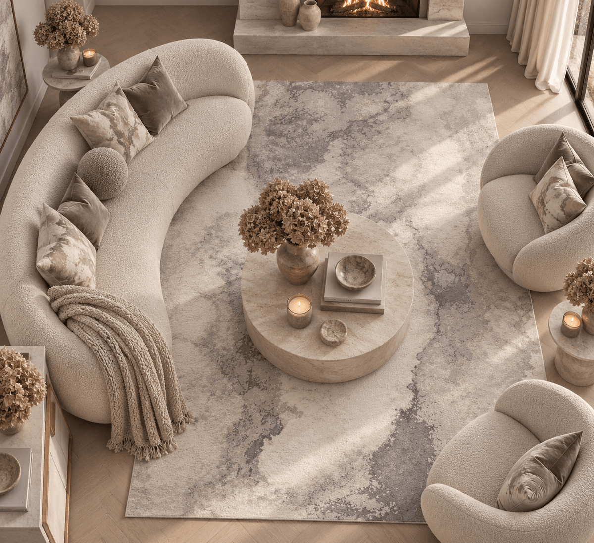 Caselle Grey & Cream Metallic Abstract Rug Textiles