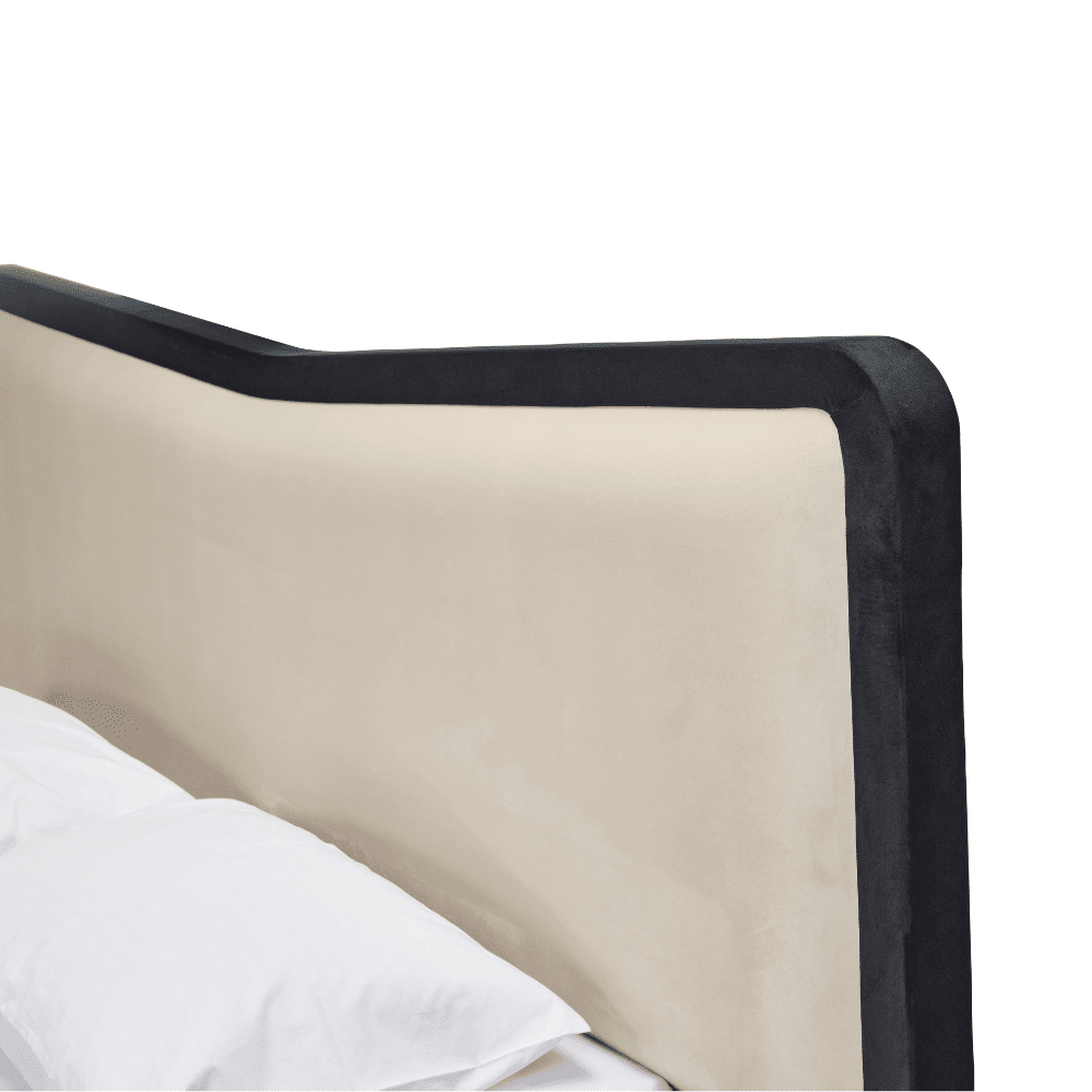 Caspar Vanilla Velvet Premium Bed with Contrast Black Velvet Border