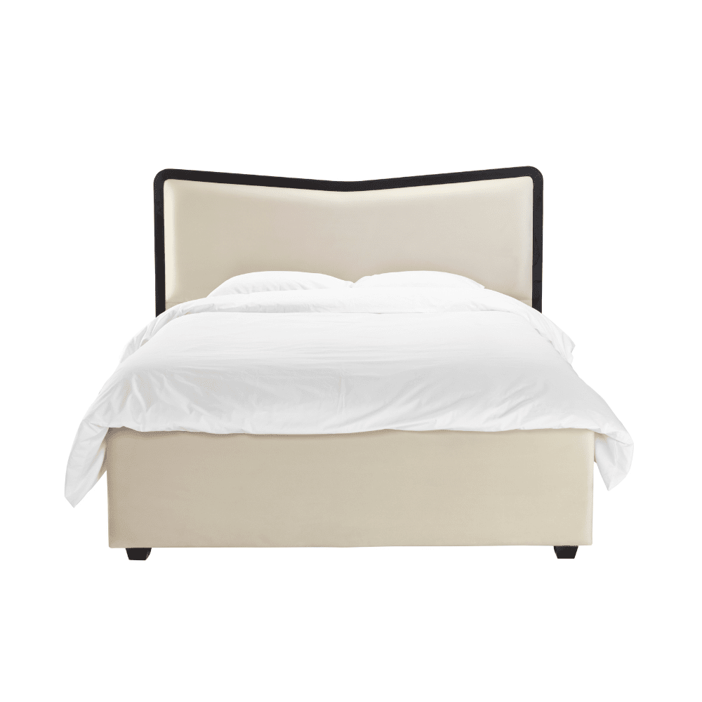 Caspar Vanilla Velvet Premium Bed with Contrast Black Velvet Border