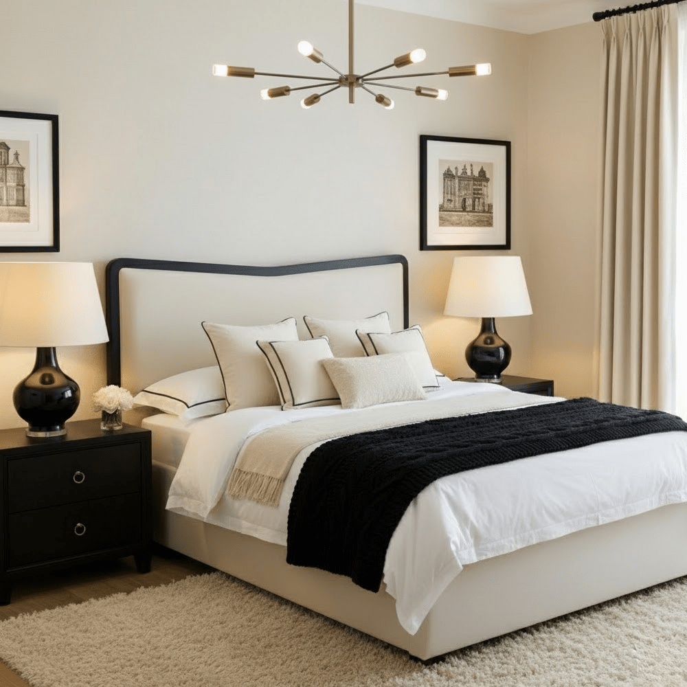 Caspar Vanilla Velvet Premium Bed with Contrast Black Velvet Border