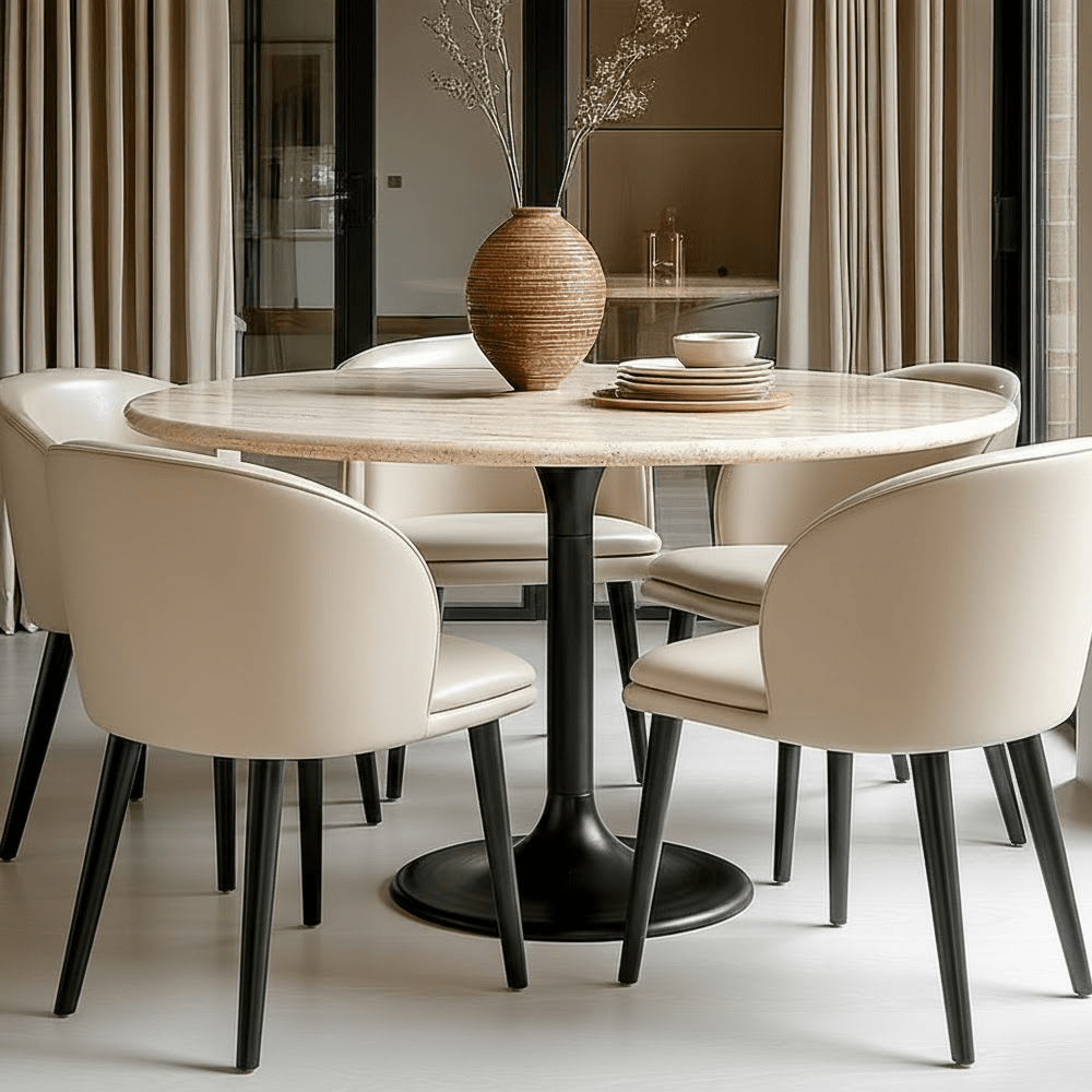 Cassiane Travertine Top Dining Table with Black Base Furniture