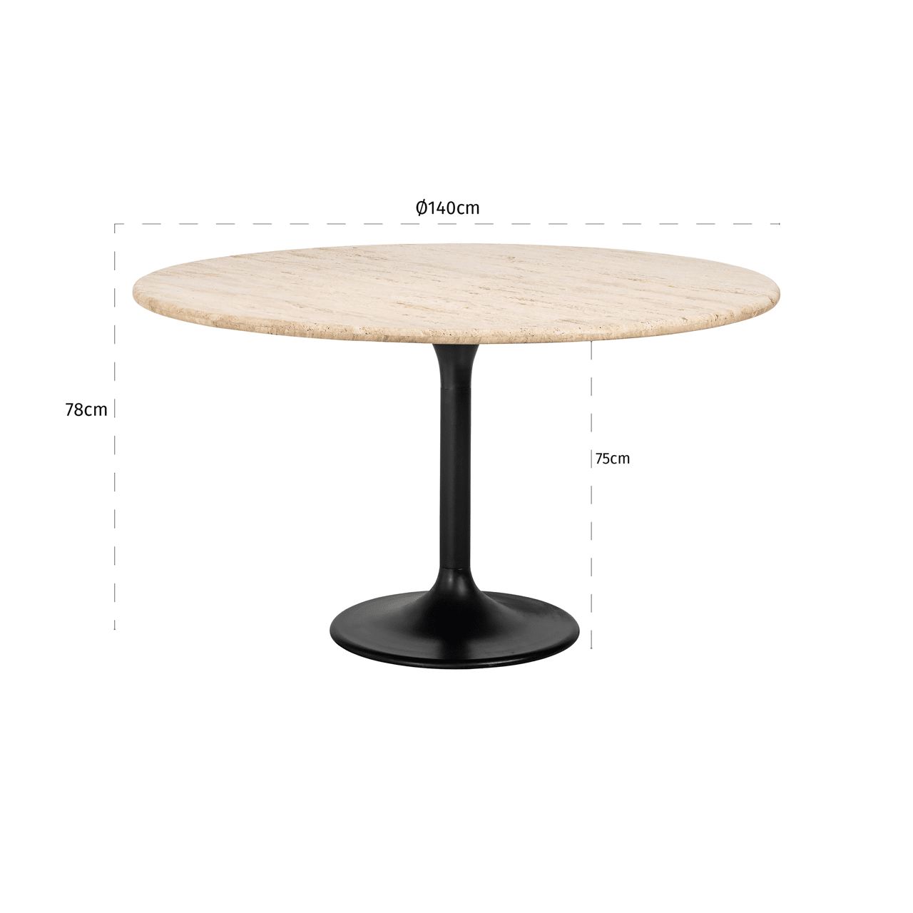 Cassiane Travertine Top Dining Table with Black Base Furniture