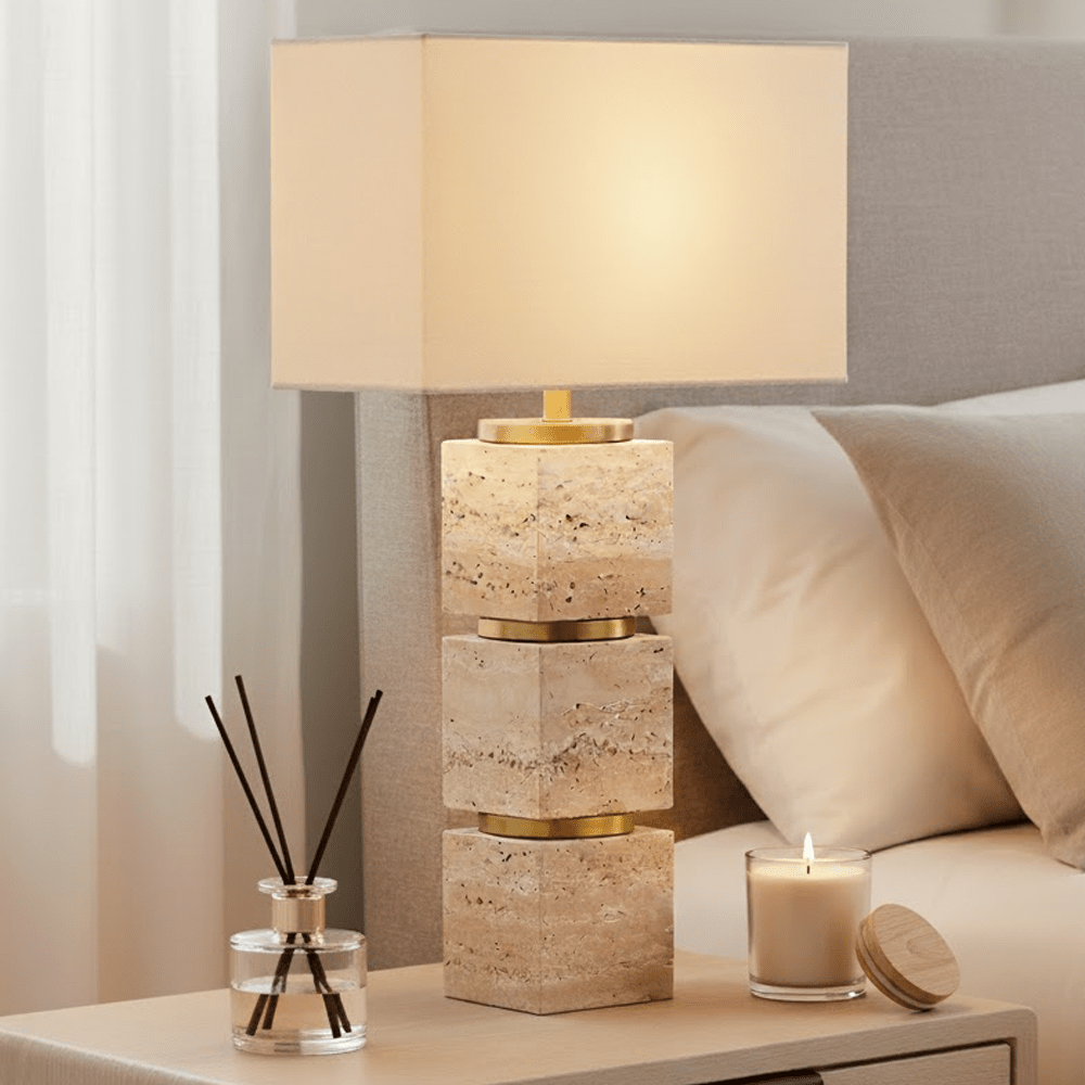 Catia Large Travertine & Gold Table Lamp Lighting