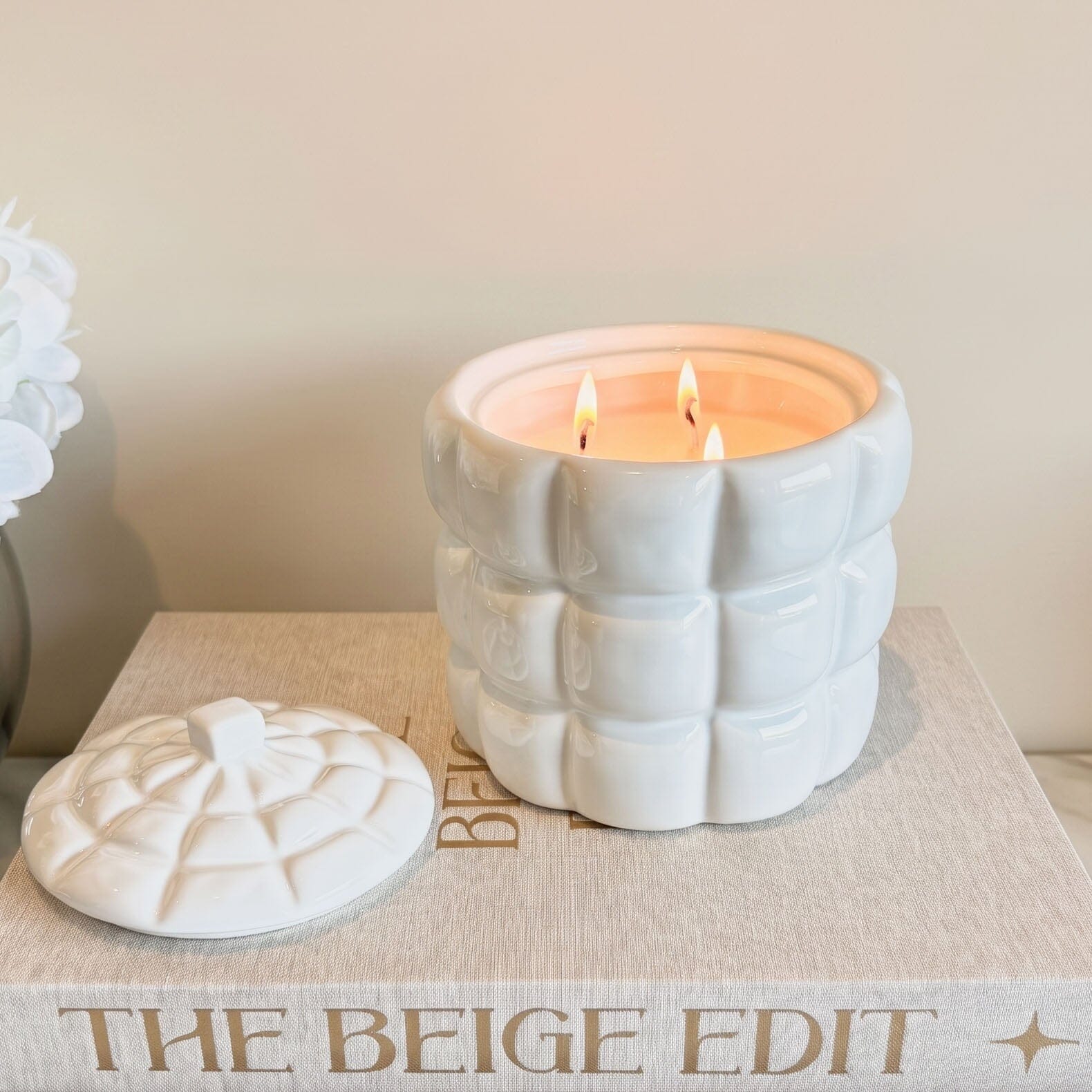Cavan Cream Decorative Quilted Candle with Lid Fragrance