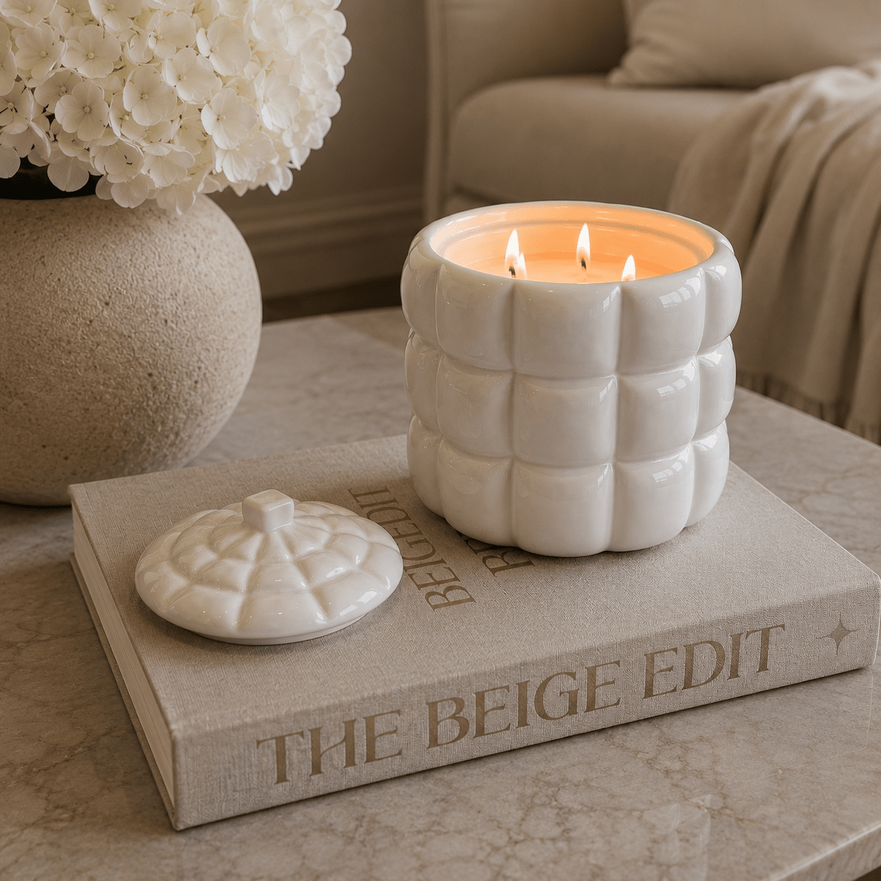 Cavan Cream Decorative Quilted Candle with Lid Fragrance