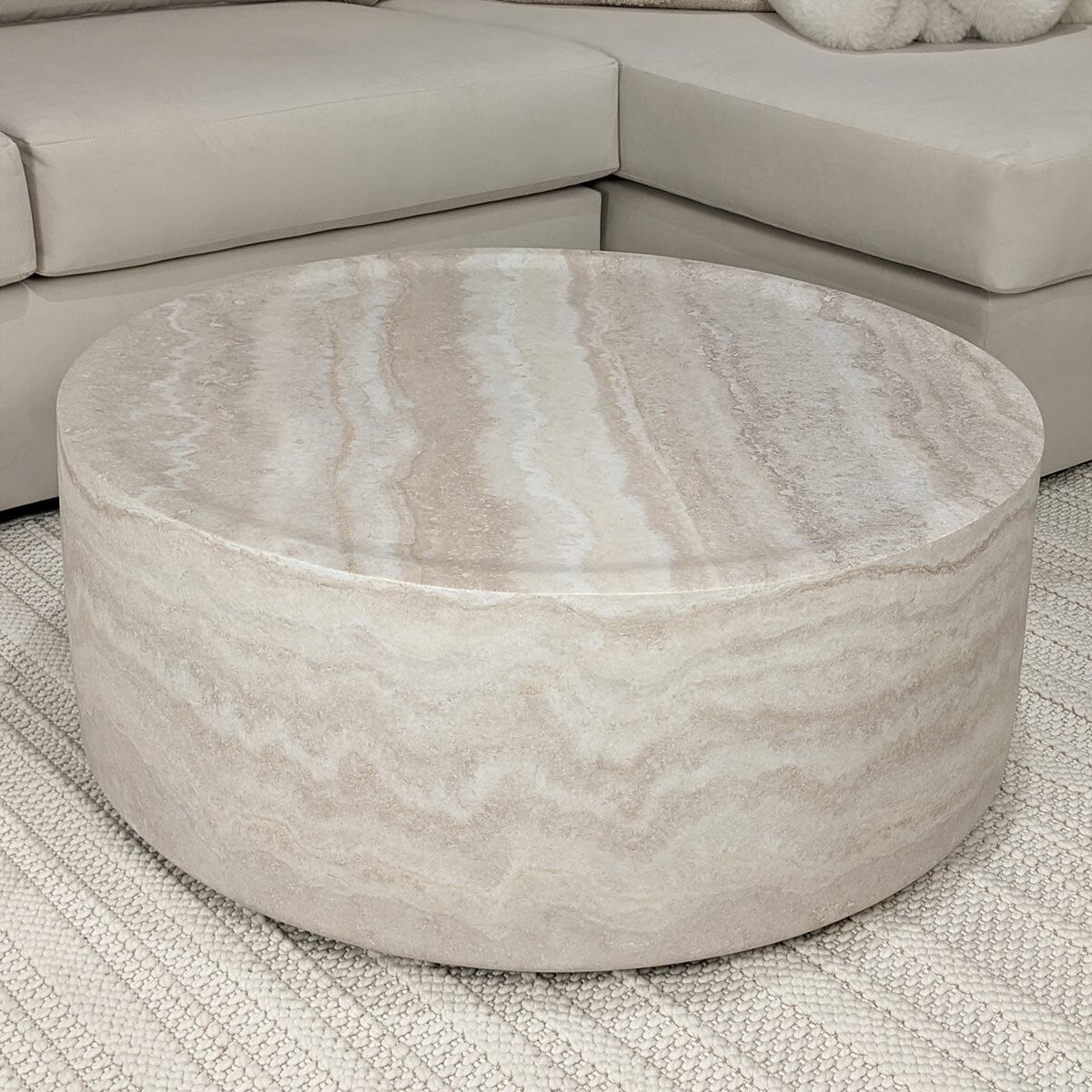 Celeste Round Neutral Marble Effect Coffee Table Furniture