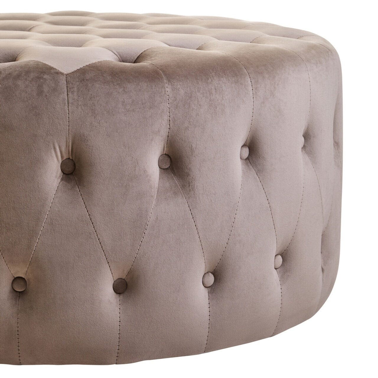 Cetona Taupe Velvet Buttoned Round Footstool Sofa
