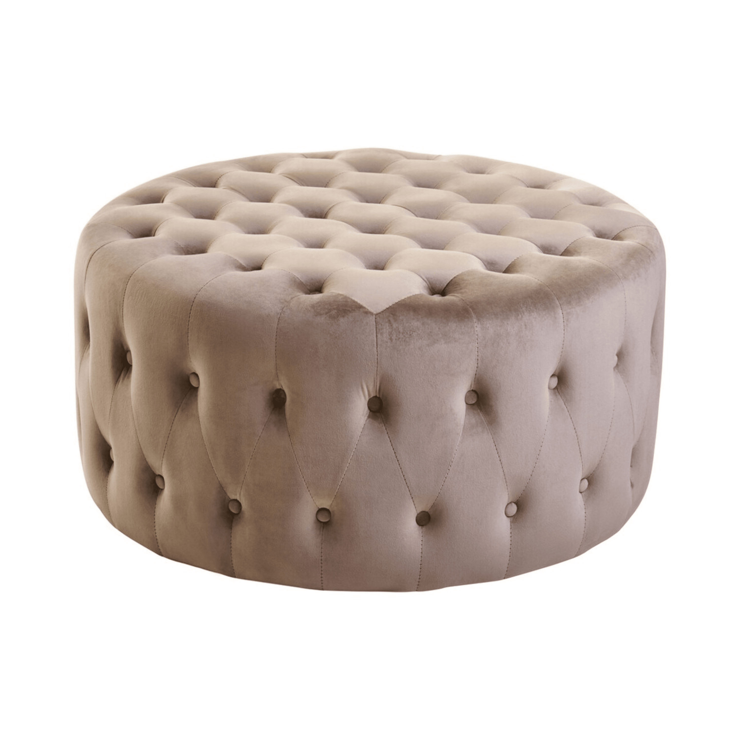 Cetona Taupe Velvet Buttoned Round Footstool Sofa