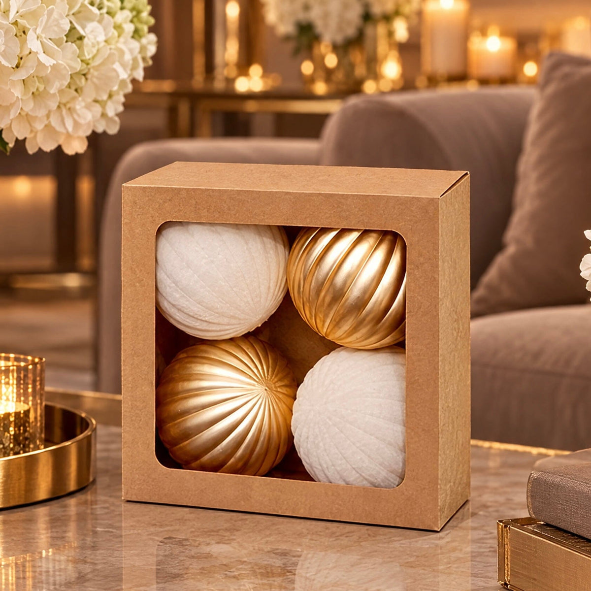 Champagne & Gold Baubles - Set of 4 Accessories