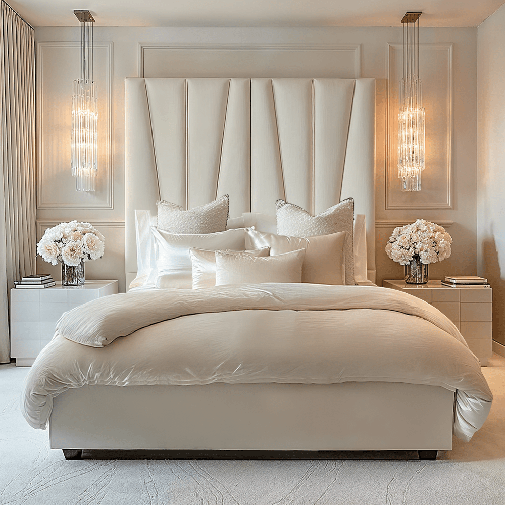 Charlotte Luxury Vanilla Velvet Upholstered Bed