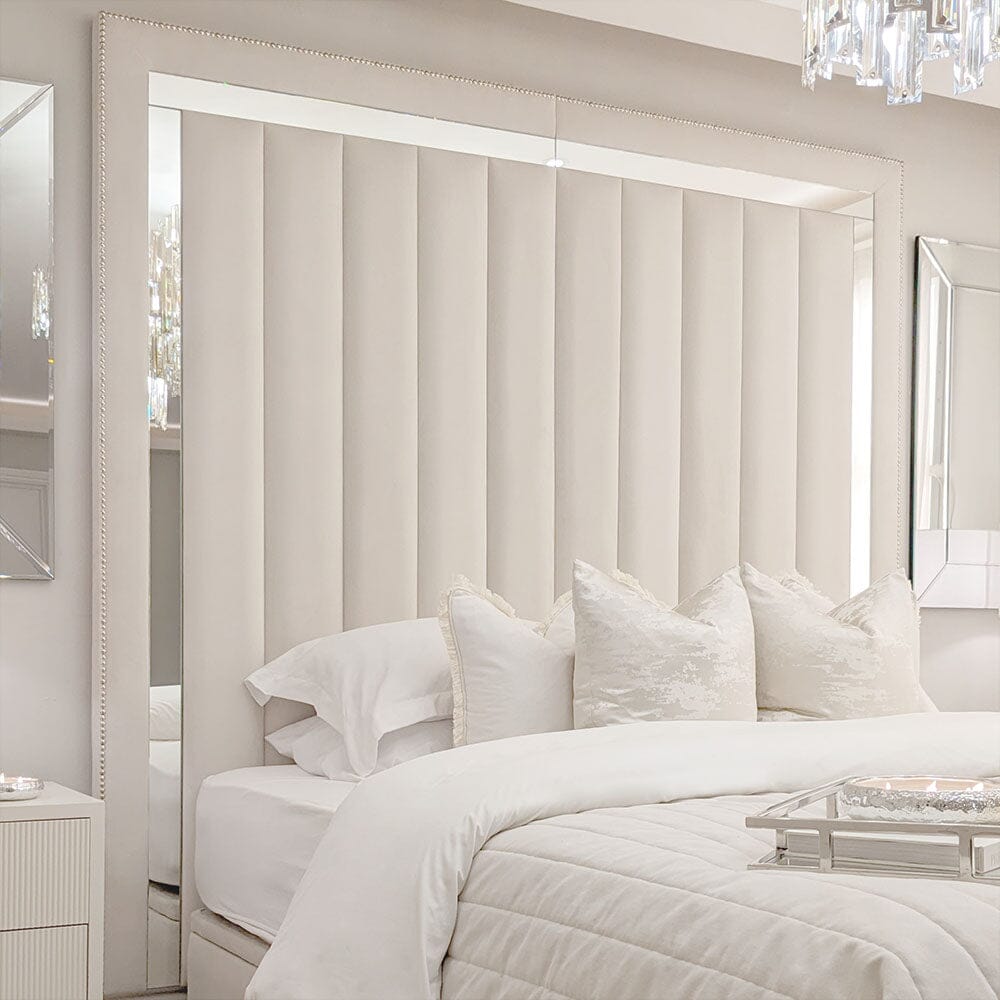 Chelsea Cream Mirrored Studded Premium Channelled Headboard Beds and Headboards