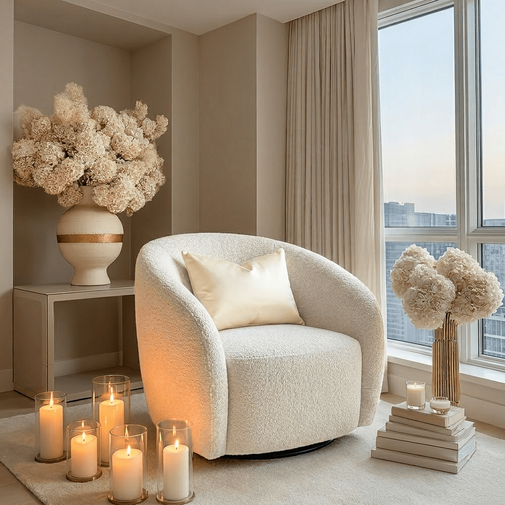 Chloe Curved Cream Teddy Boucle Swivel Chair Furniture