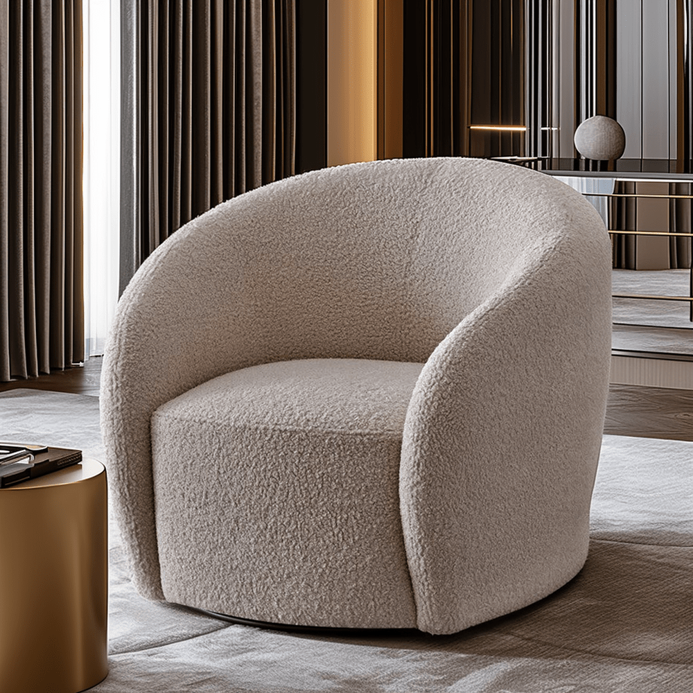 Chloe Curved Taupe Teddy Boucle Swivel Chair Sofa