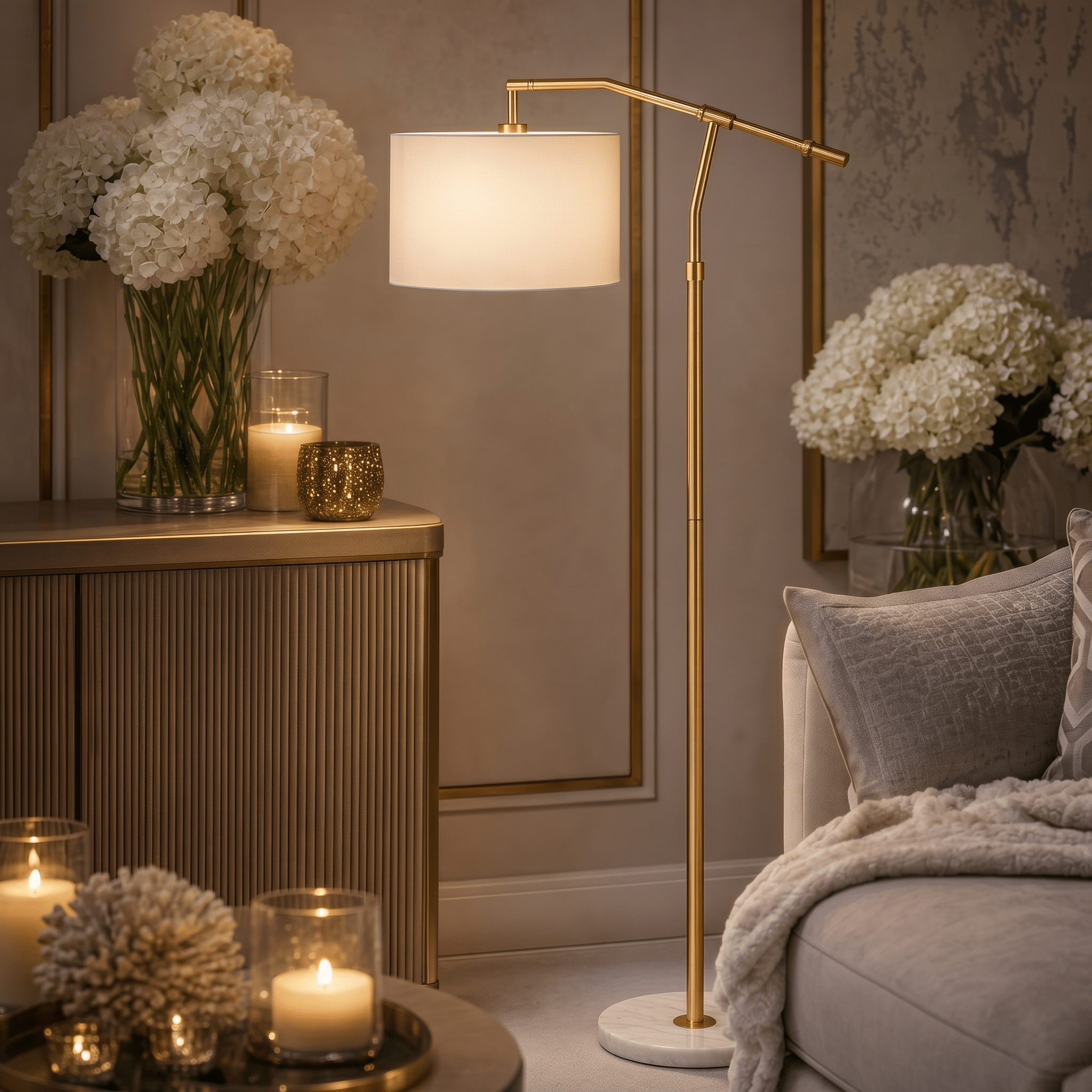 Combe Gold Floor Lamp with Marble Base Lighting