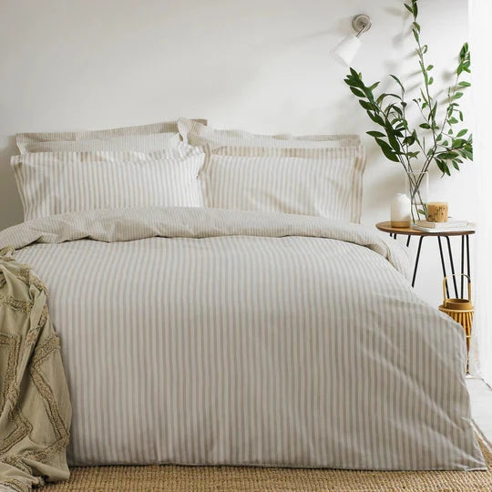 Coralia Neutral Striped 100% Cotton Duvet Set Textiles