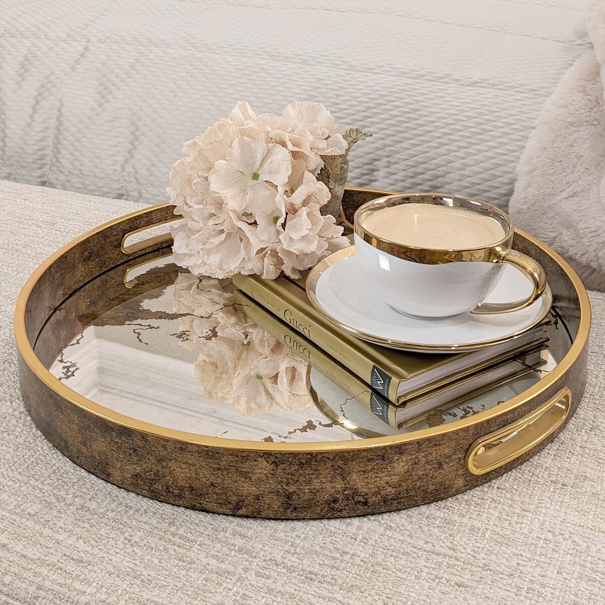 Corretto Bronze Marble Effect Mirrored Tray Accessories