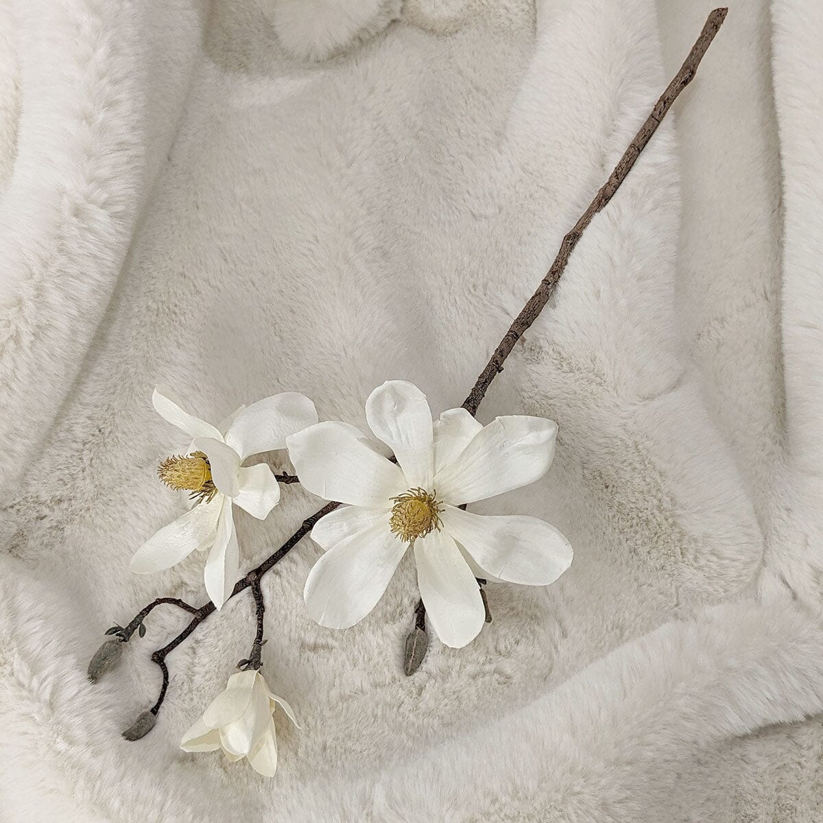 Cream Faux Magnolia Branch Single Stem Floral Accessories