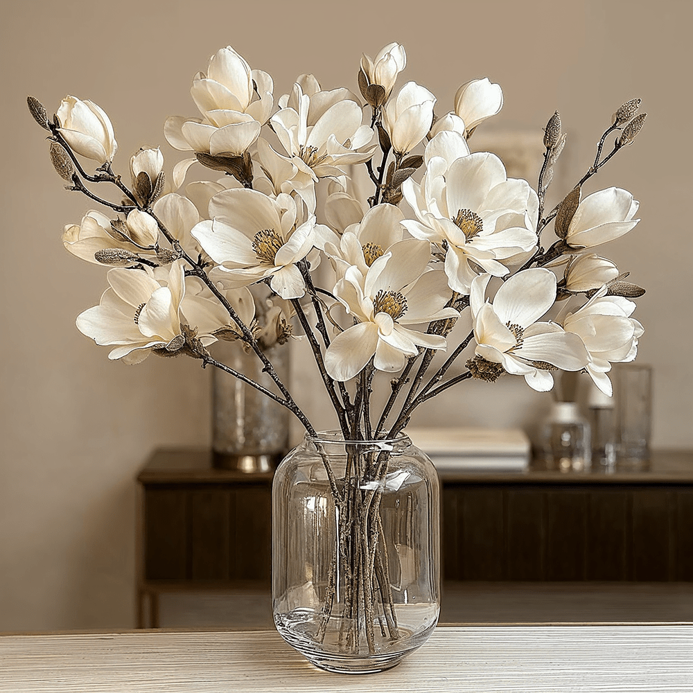 Cream Faux Magnolia Branch Single Stem Floral Accessories