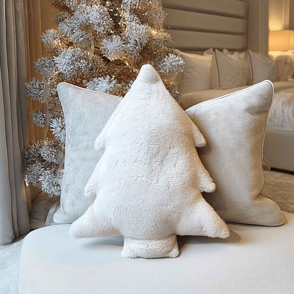 Cream Fleece Christmas Tree Decorative Cushion Textiles