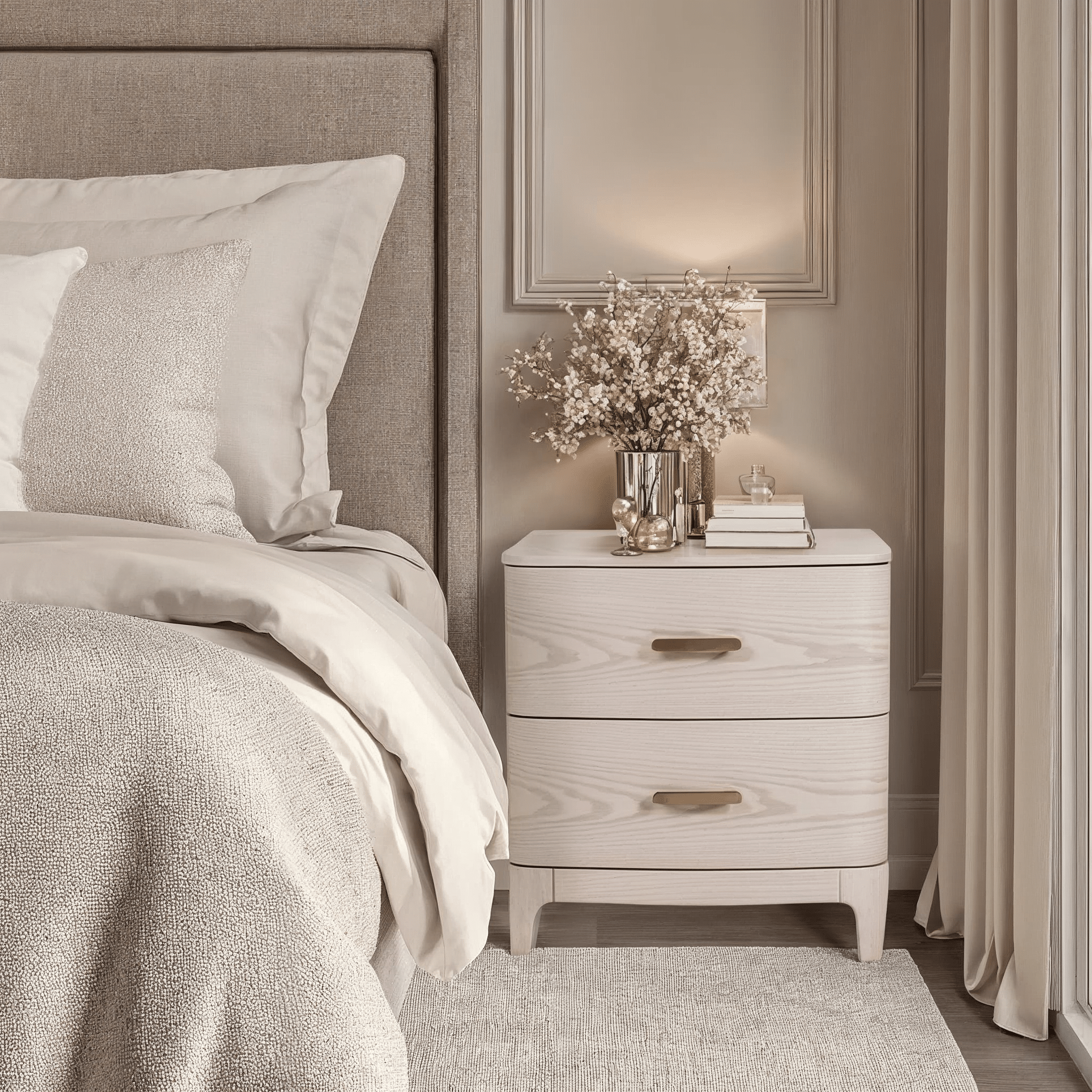 Dahlia Lightwash Wood 2 Drawer Bedside Table Furniture