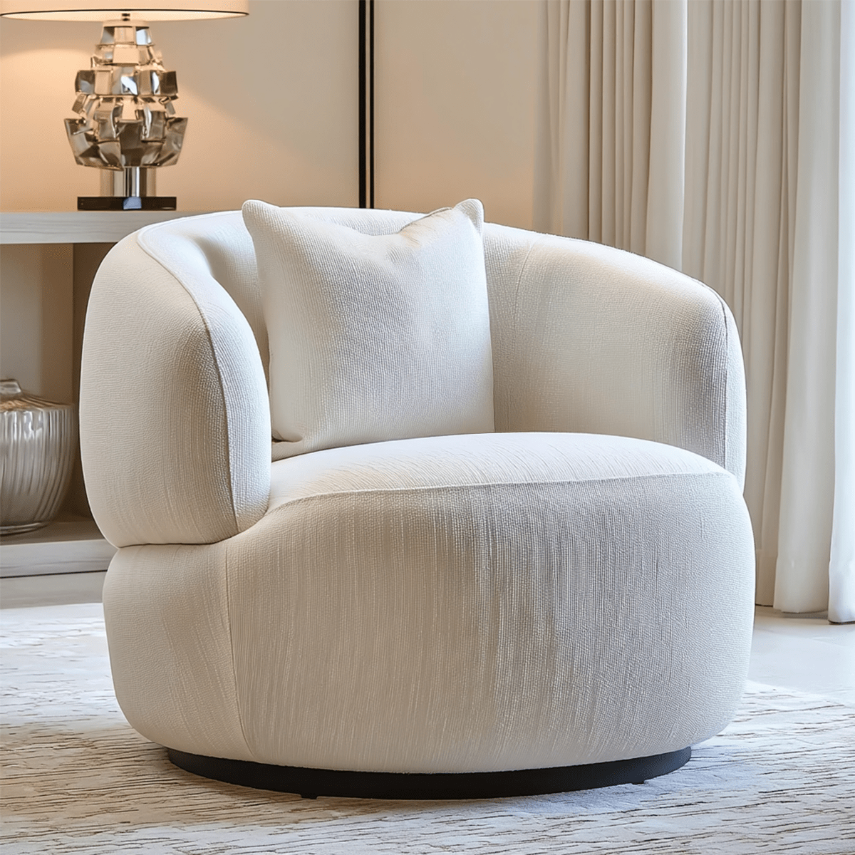 Daphne Cream Textured Swivel Accent Chair with Black Accents Furniture