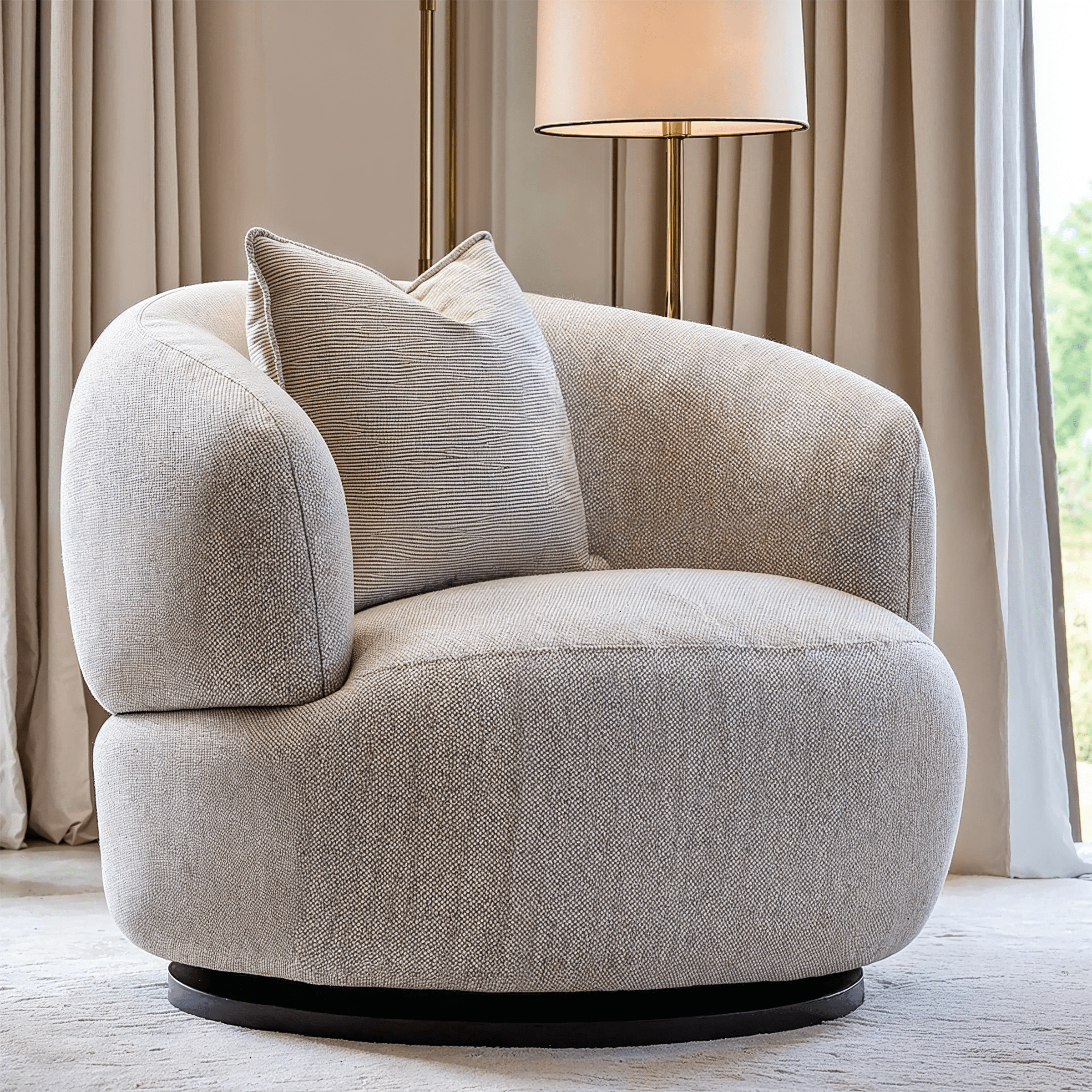 Daphne Grey Textured Swivel Accent Chair with Black Accents Furniture