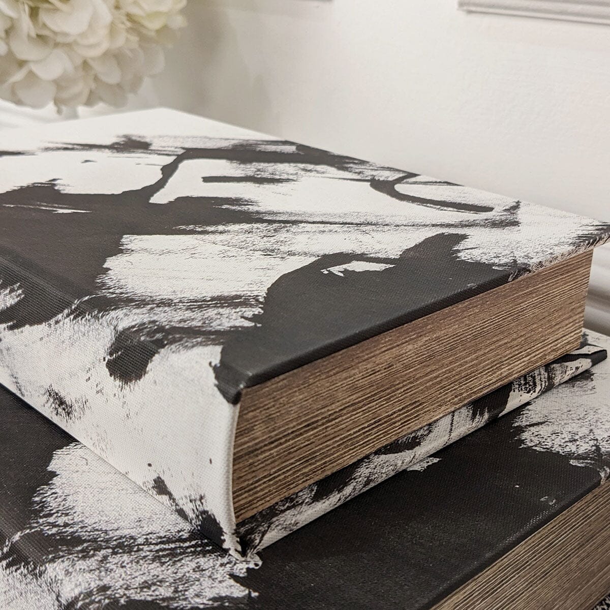 Della Black & White Decorative Brush stroke Effect Book Boxes - Set of 2 Accessories