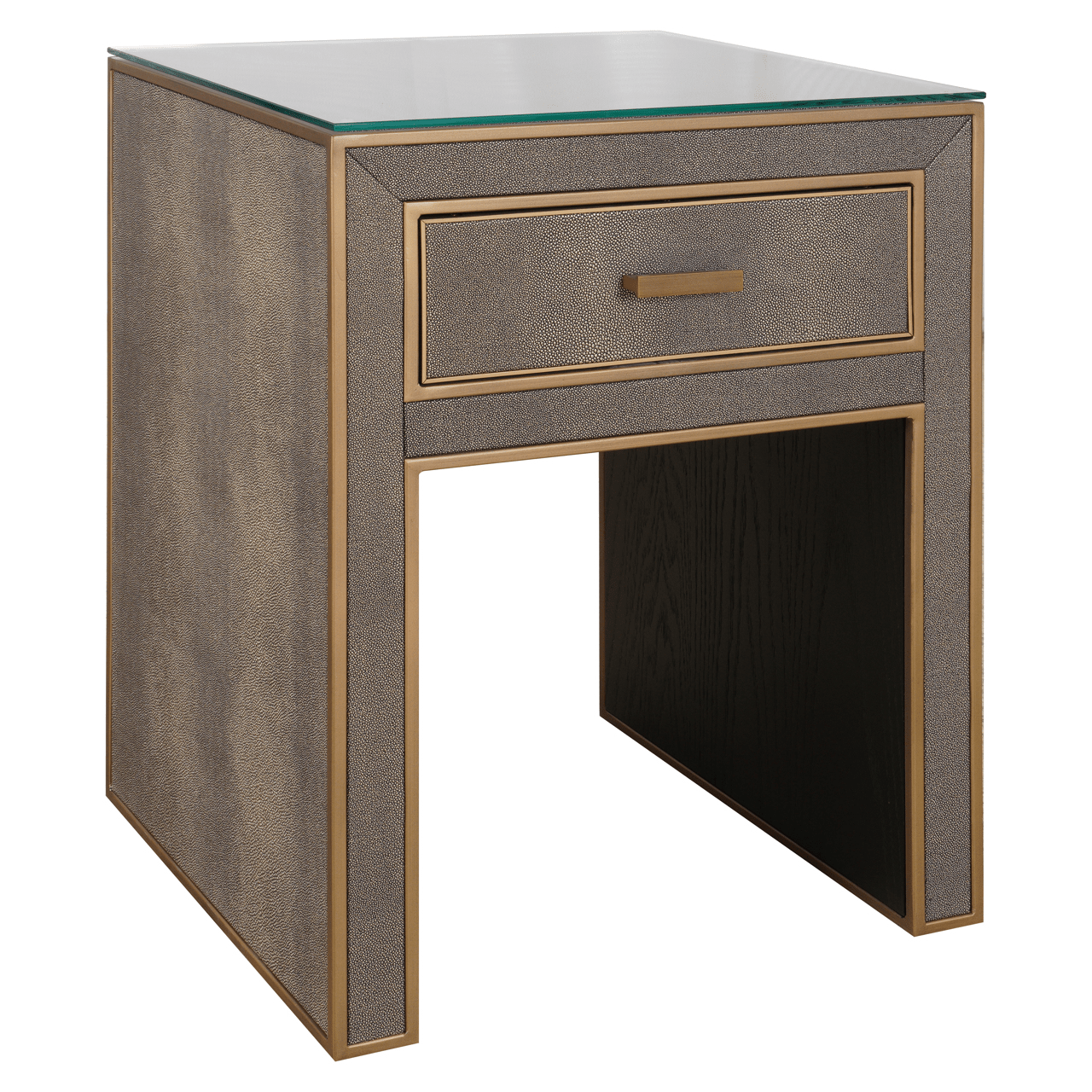 Demilla Luxury Shagreen 1 Drawer Bedside Table with Glass Top Furniture