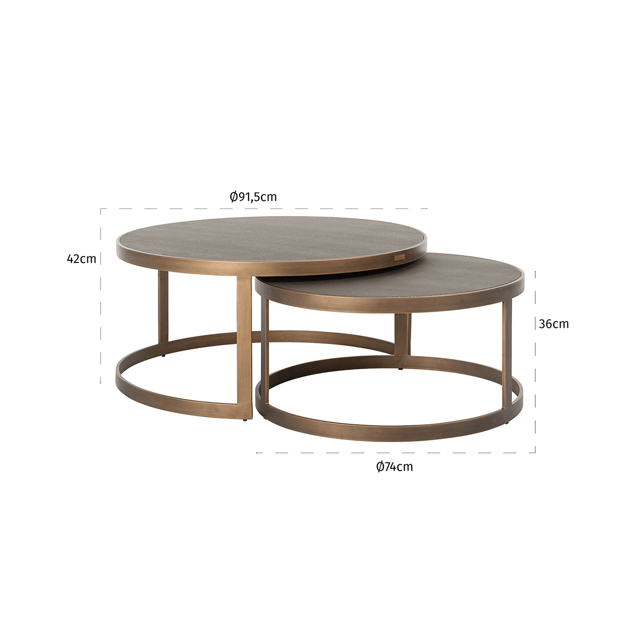 Demilla Luxury Shagreen & Brushed Brass Nest of Coffee Tables Furniture