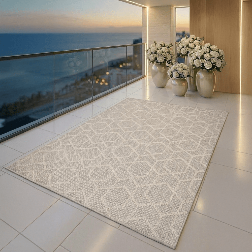 Dena Grey Indoor Outdoor Rug with Geometric Pattern Textiles