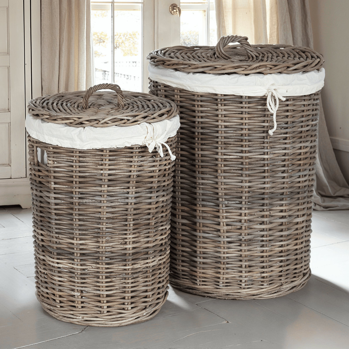 Draydon Round Wicker & Linen Baskets - Set of 2 Accessories