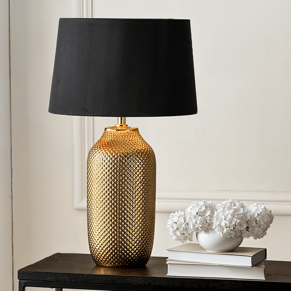 Eden Gold Textured Ceramic Table Lamp with Black Shade Lighting