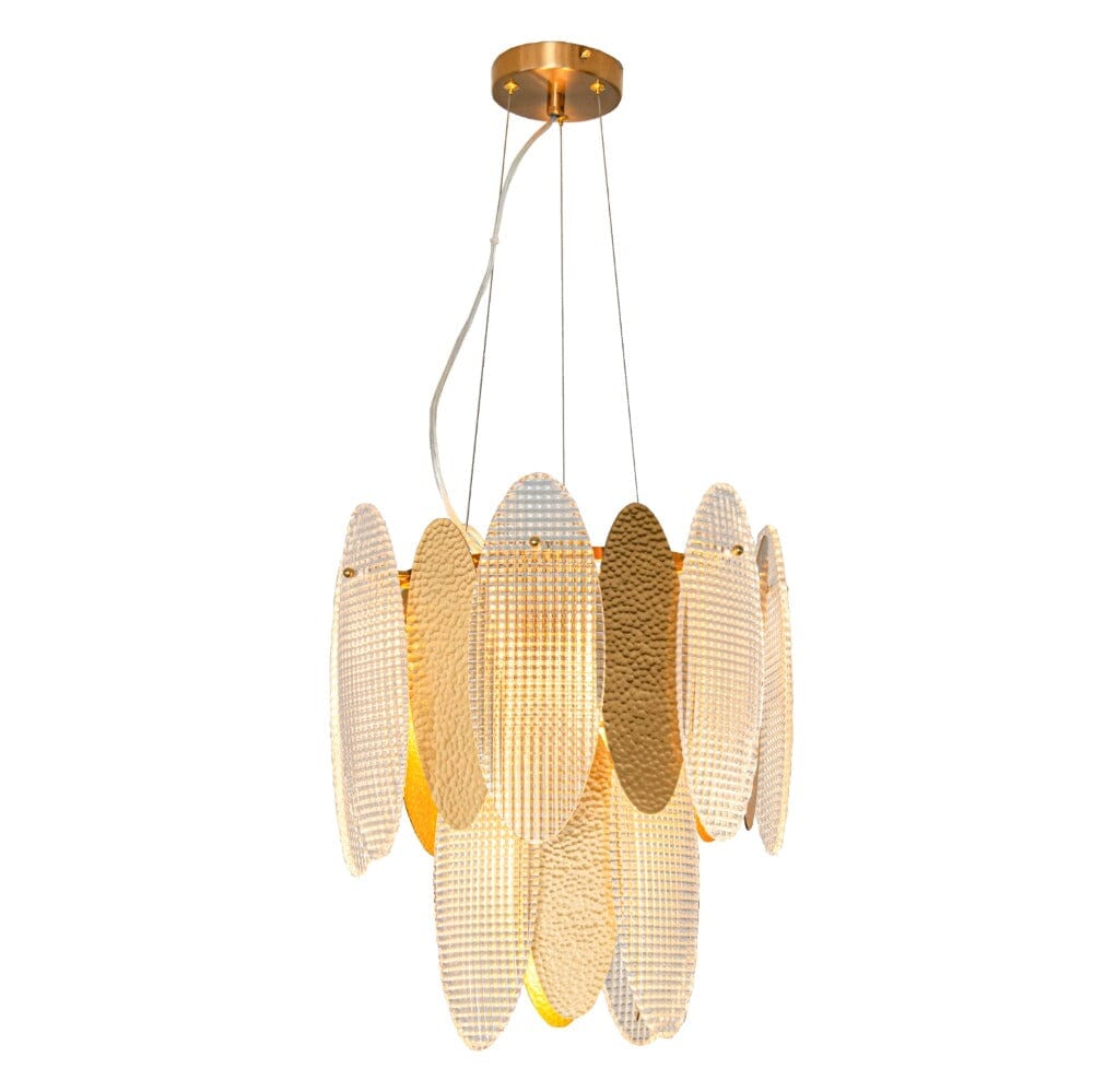 Elaia Luxury Tiered Textured Glass & Brass Chandelier Lighting