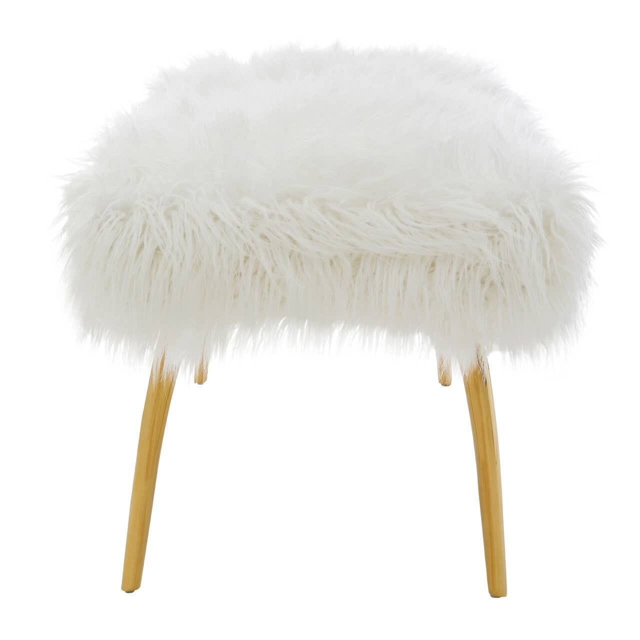 Elinor White Faux Fur Bench with Gold Legs Furniture