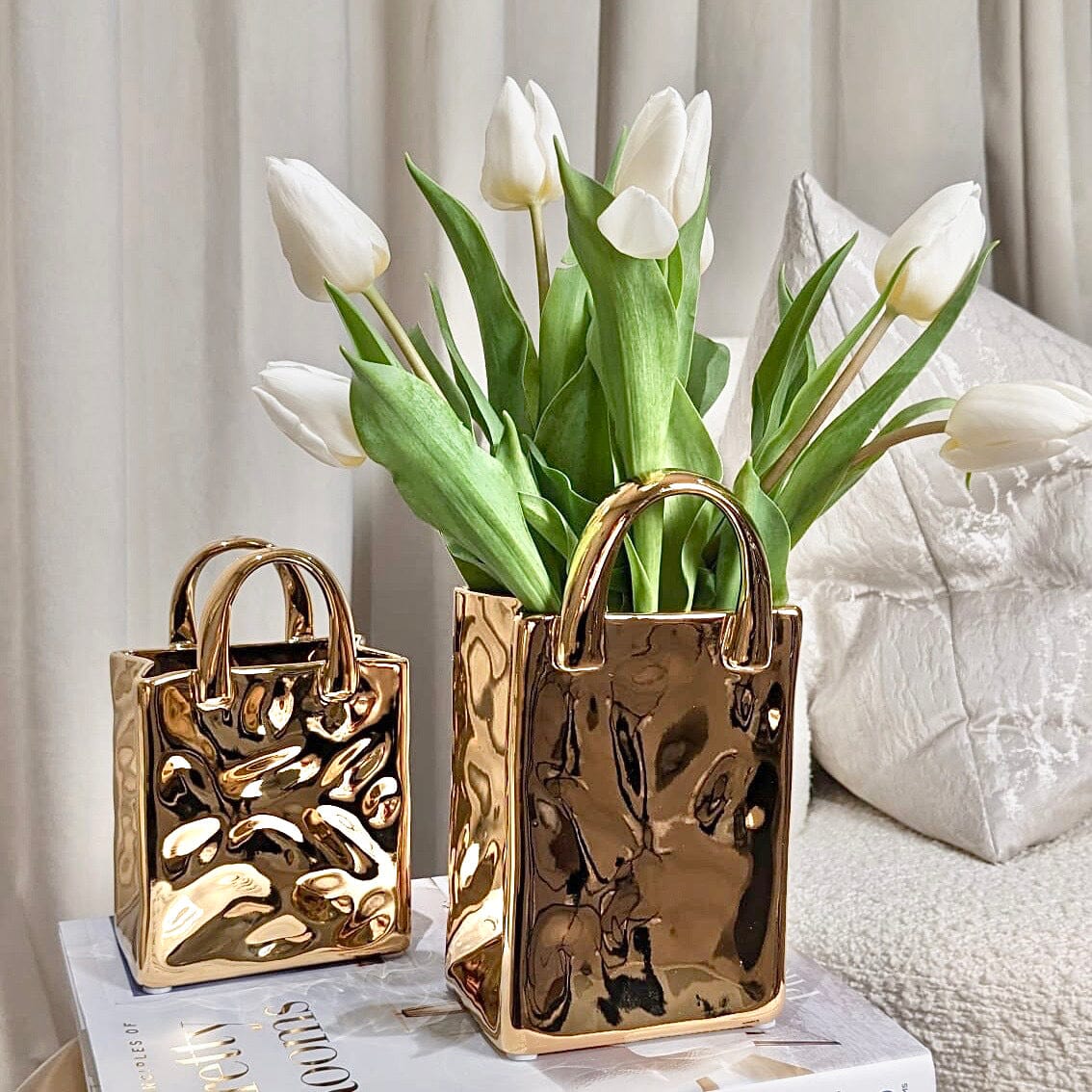 Elise Large Gold Handbag Decorative Vase Accessories