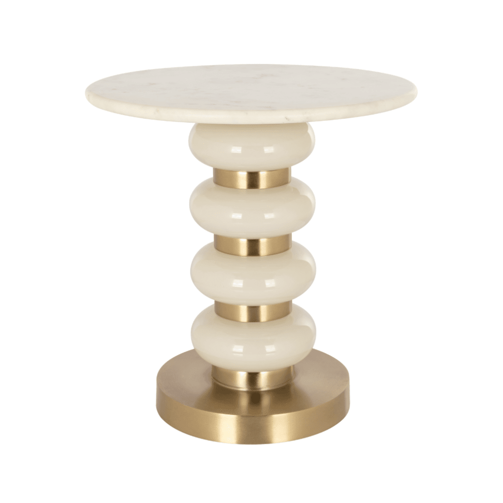 Elisse Cream & Gold Side Table with Marble Top Furniture